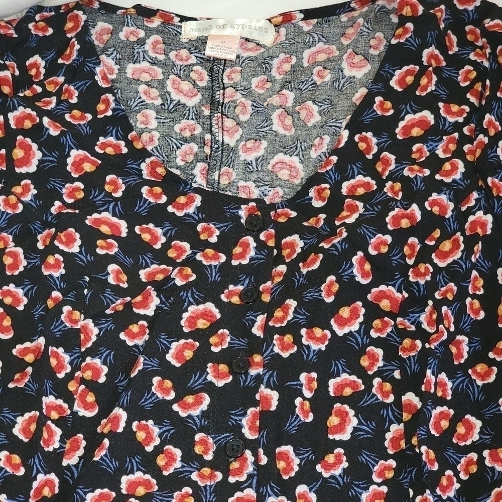 Band of gypsies viscose black red floral corset lace back button down dress M - Picture 6 of 13